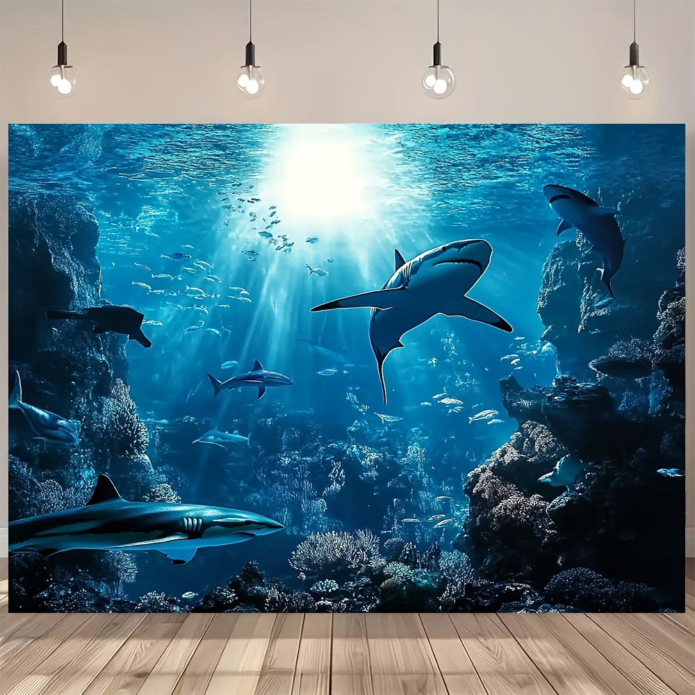 Ocean Aquarium - Majestätischer Tiefsee-Hai Wandteppich Blauer Ozean Meereslebewesen